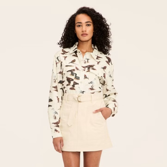 Adult Bird Motif Long Sleeve Button-Down Flannel Shirt - Woolrich x Target Cream - Picture 2 of 5